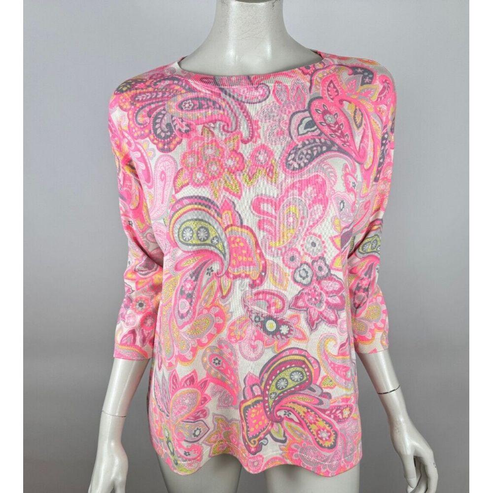 Talbots Paisley Cotton Pullover Sweater Women‎ M NWOT Lightweight Washable Pink
